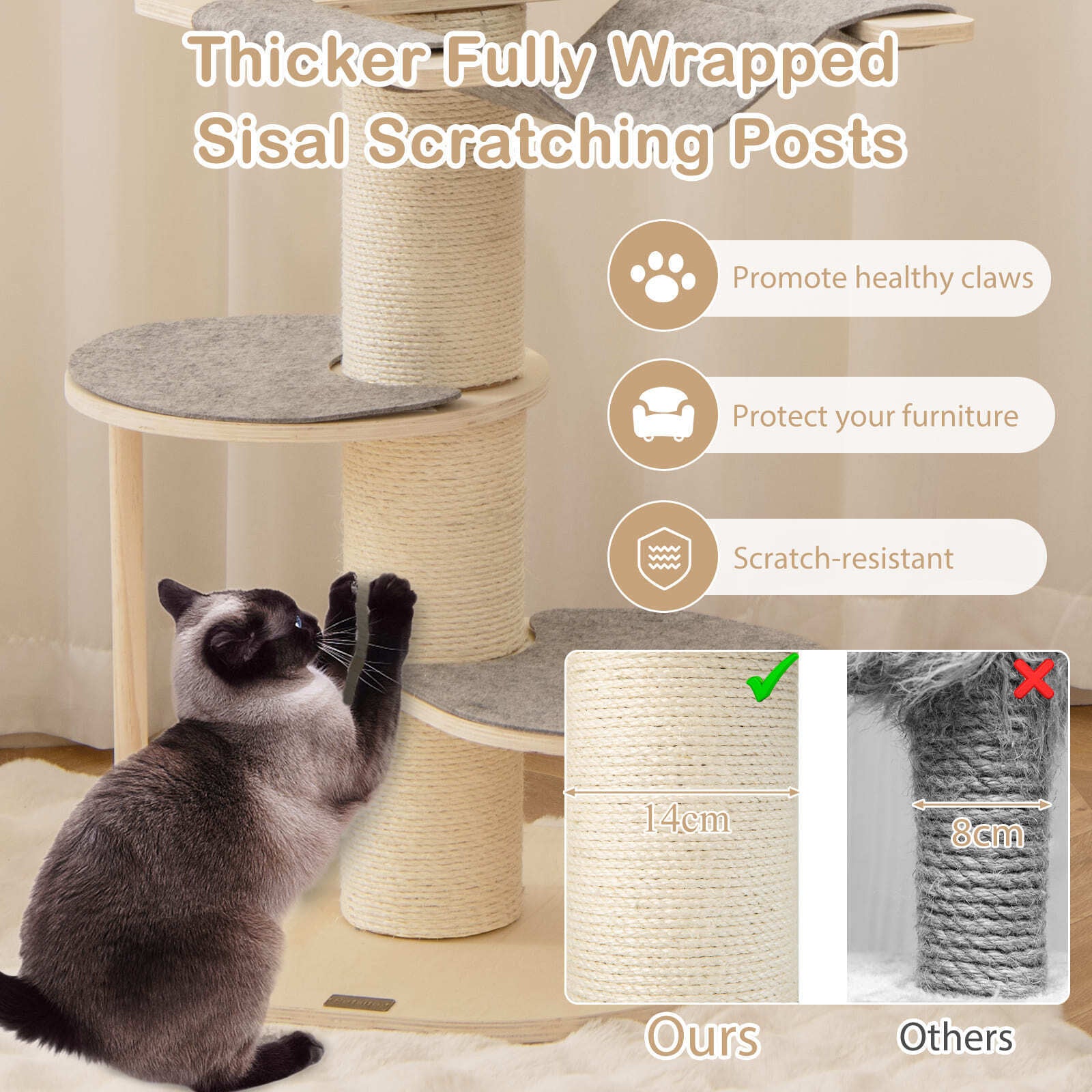 COSTWAY Indoor Cat Tree 120 CM Multi-Layer Cat Tower with Hammock SVE10172GRPV