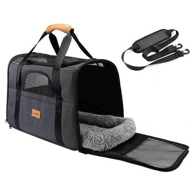 Airline approved pet carrier in Black, Blue or Grey
