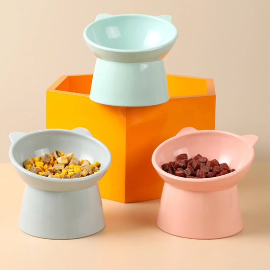 3pcs Grey, Pink & Blue Cat Food Bowl Tilted Design Elevated Ergonomic Whisker Friendly Non Slip 