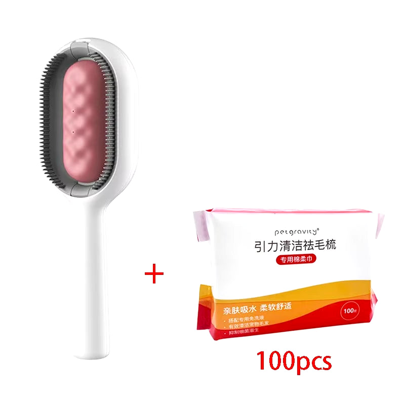 Pink Pet Grooming Comb Loose Hair Remover Brush for Pets Silicone Wipe and Water Tank Accessories