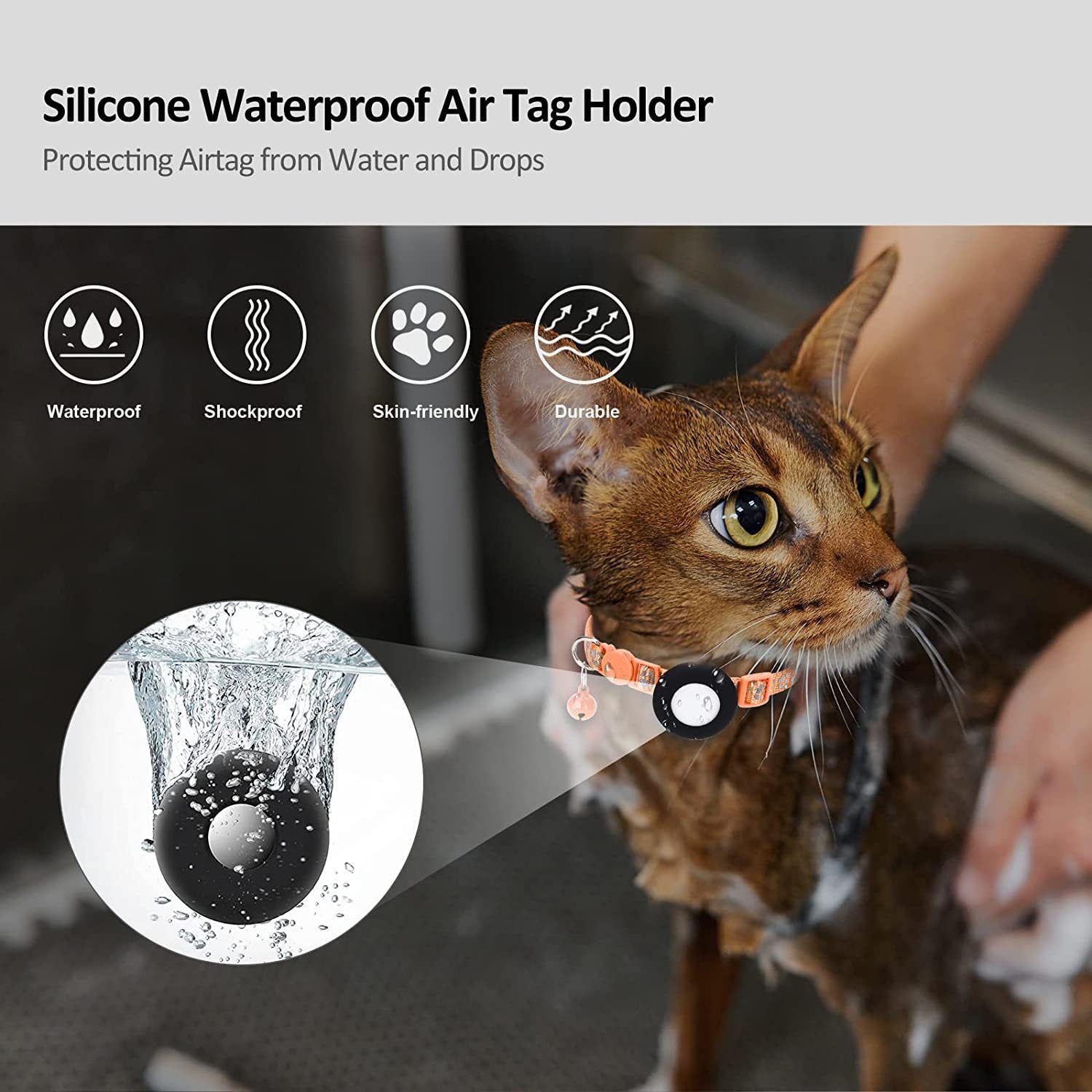 Silicone Air Tag Holder Reflective Cat Collar with Air Tag Holder & Bell