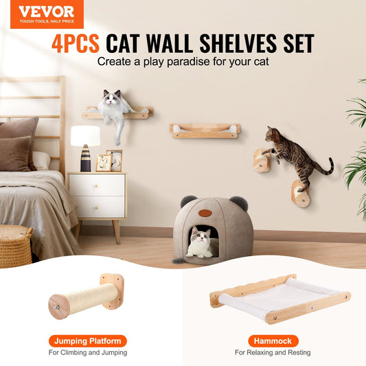 Play Paradise 4pcs Wall Mounted Cat Shelves