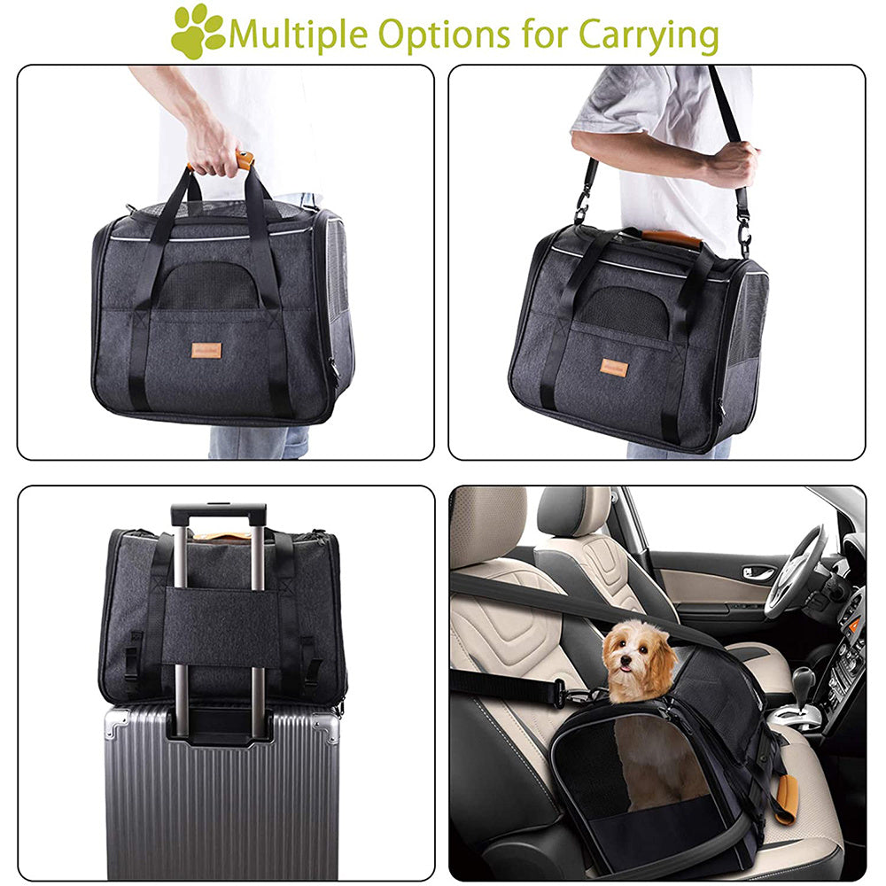 Multiple options for carrying the pet carrier.