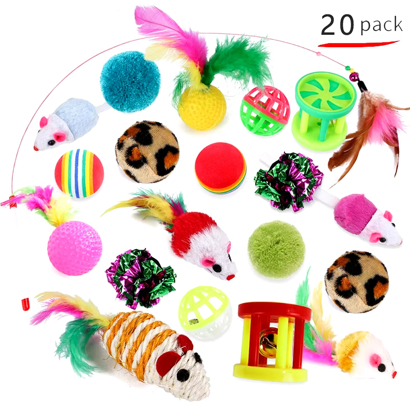 Cat Toy Combination Set, Cat Toy, Funny Cat Stick, Sisal Mouse, Bell Ball and Cat Tunnel