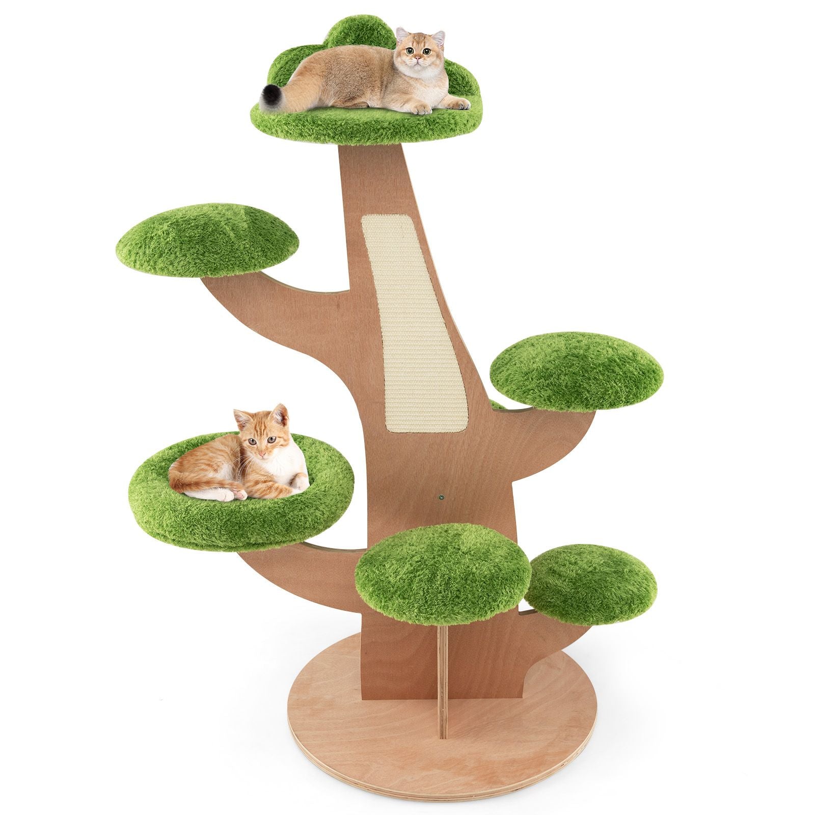 128 Cm Pine Shape Cat Tree Cute Multi-Level Cat Tower with Sisal Scratching Board