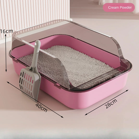 Pink Cat Litter Box Semi-Enclosed High Sided & Splashproof with Litter Scoop