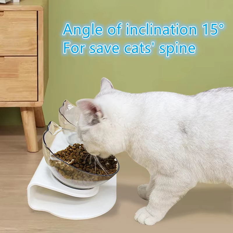 Non-Slip Double Cat Bowl Inclination 15 degrees for Spinal Comfort 