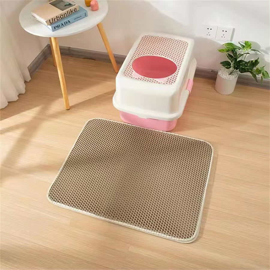 Khaki Honeycomb mesh layered Cat Litter Mat, Water, Urine & Skid Proof