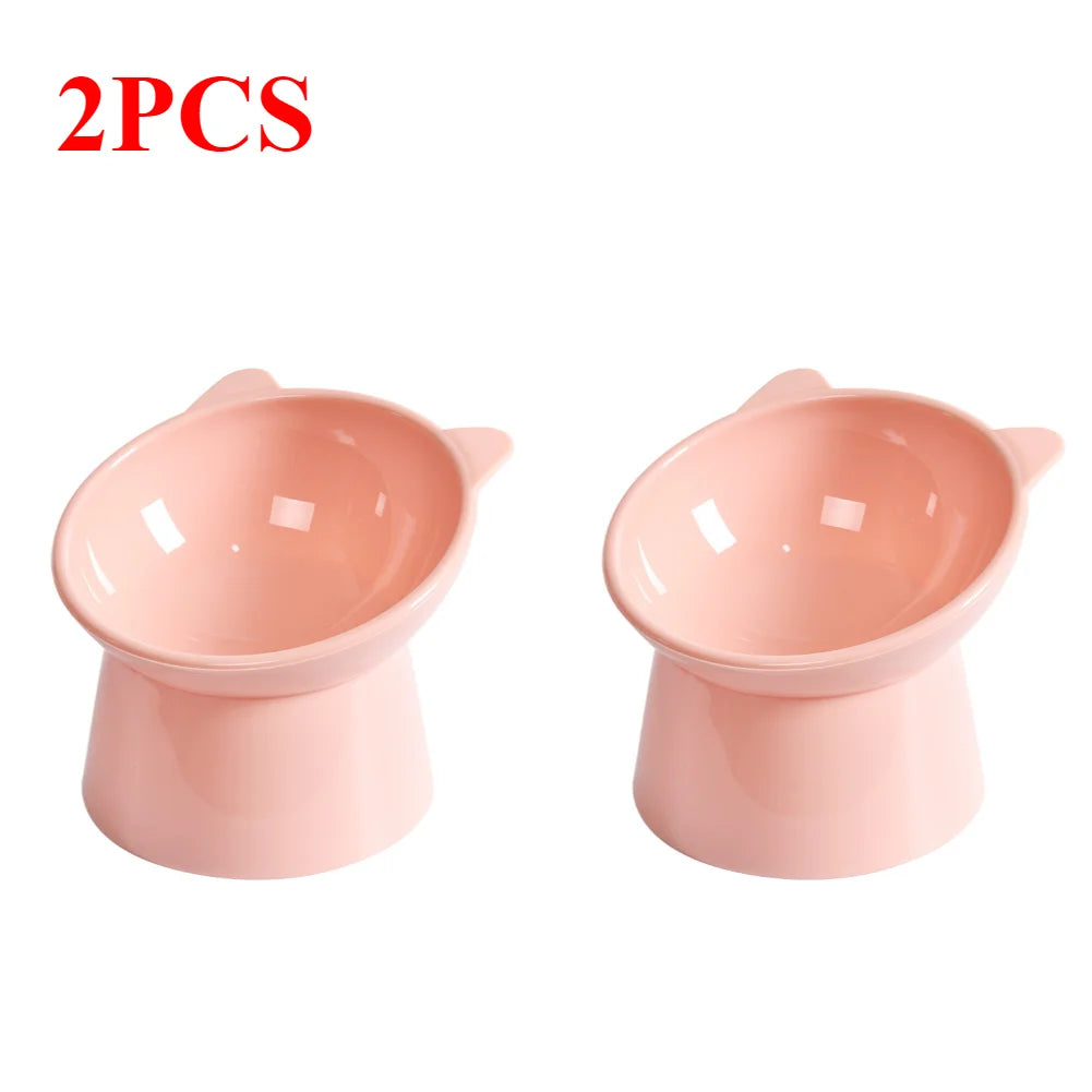 2pcs Pink Cat Food Bowl Tilted Design Elevated Ergonomic Whisker Friendly Non Slip 