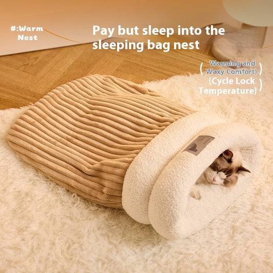 Brown Warm & Comfortable Cat Sleeping Bag Cat Bed