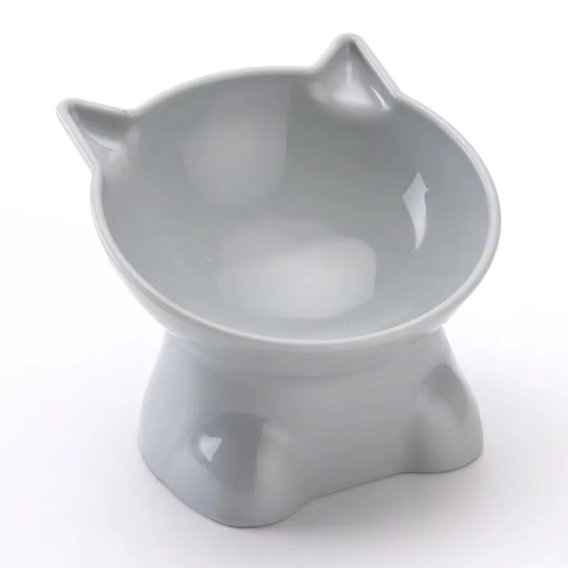 Grey Cat Bowl with High Feet and Neck Protecting Design