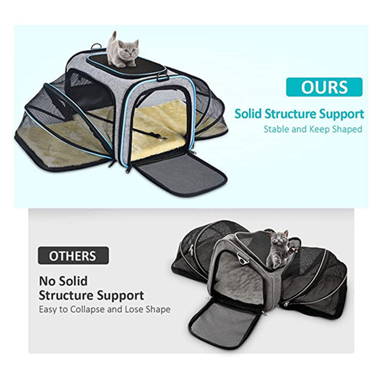 Demonstration of solid structural support of the Expandable Airline Approved Cat Carrier 
